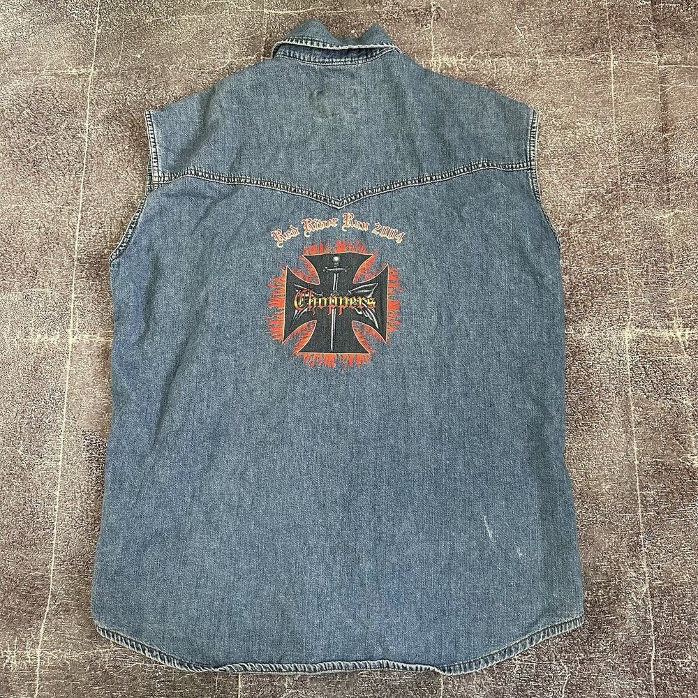 Men's Vintage Y2K West Coast Choppers Motorcycles Red River Run Denim Vest Sz XL